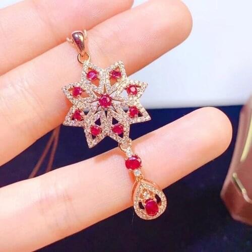 Fine Jewelry 925 Sterling Silver Inlaid Natural Ruby Women Elegant Lovely Heart Chinese Style Gem Pendant Necklace Sup