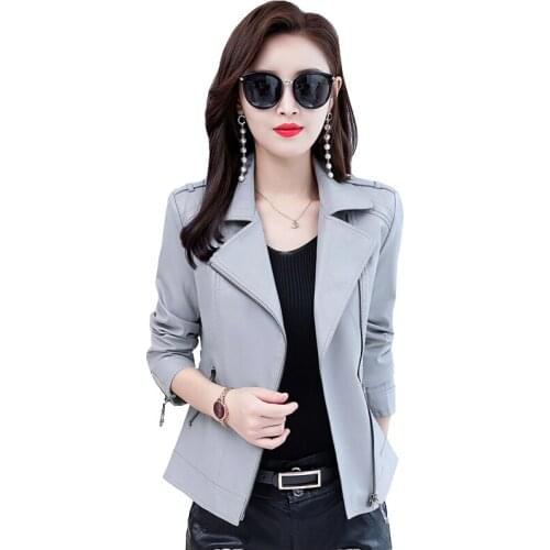 Plus Size 5XL Long Sleeve Short Outerwear Women Autumn Winter Leather Jacket Female Slim Motorcycle Leather Jacket Overcoat Lady