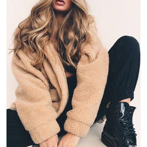 S-4XL Plus Size Faux Fur Bear Jacket Autumn Winter Soft Zipper Bomber Jacket Oversized Fluffy Long Sleeve Coats Outerwear