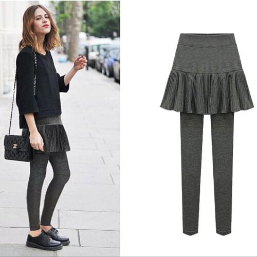 Women Autumn High Waist Leggings Trousers Female Slim Thin Elastic Feet Pants Plus Fat Increase 200 Pounds Pleated Skirt