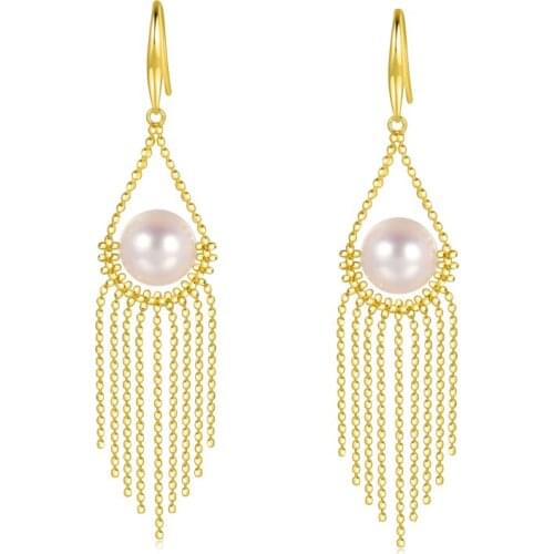 MADALENA SARARA 7-7.5mm AAA Saltwater Akoya Pearl 18K Women Earrings Tassel Dangle Style Au750 Women Handmade Line Earrings