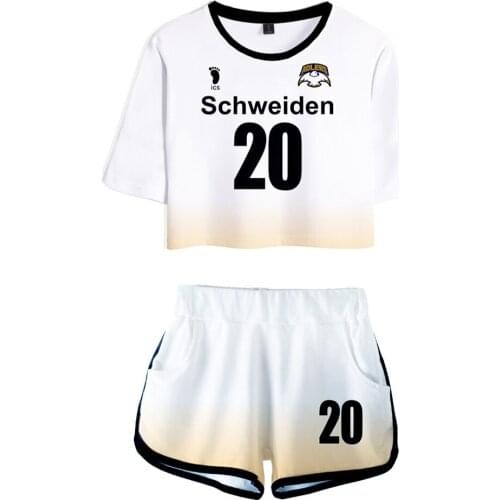 NEW anime cosplay Haikyuu Schweiden Tobio Kageyama No.20 Cosplay Crop Top Shorts Two Piece Sets women summer clothes