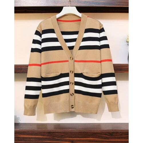 2XL-6XL Autumn Winter Women Thick Stripe knit Plus size Cardigan Blouse Korean Fashion Sweater Femme Oversize Y2k Tops Clothing