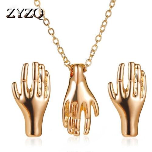 ZYZQ Retro Minimalist Palm Earrings Fashion Exaggerated Palm Necklace Earrings Set For Party Accessories