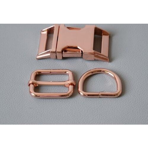10 Suit D Ring Metal Dog Clasp Set For 25mm Webbing Metal Slider DIY Pet Collar Strap Bag Belt Accessory-Rose Gold