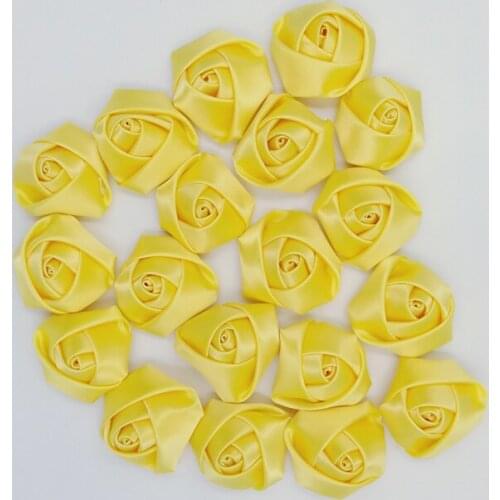 100Pieces/Bag Yellow Rose Handmade Diameter 3.5CM Satin Rose Ribbon Artificial Flowers DIY Wedding Bouquet Flower Accessories