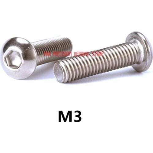 100pcs M3 Bolt A2-70 Button Head Socket Screw Sus304 Stainless Steel M3*(4/5/6/8/10/12/14/16/18/20/22/25/30/35/40/45/50) Mm