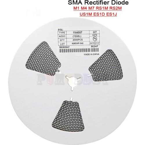 2000PCS 1N4001 M1 1N4004 M4 1N4007 M7 FR107 RS1M FR207 RS2M HER108 US1M SF18 ES1J SF14 ES1D DO-214AC SMA Rectifier Diode