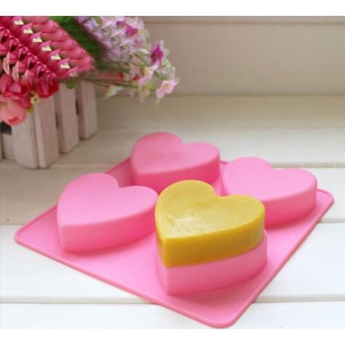 3D 4 Holes 4 Holes Love Heart Shape Silicone Mold For Ice Fondant Cake Mould Pudding Soap Forms Bakery Tools Kitchen Accessories