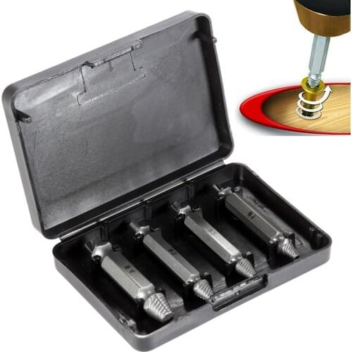 4PCS/Set Double Side Extractor Drill Bit Stripped Screw Remover Tool Guide Set Broken Damaged Drill Alloy steel Alloy Steel Grey