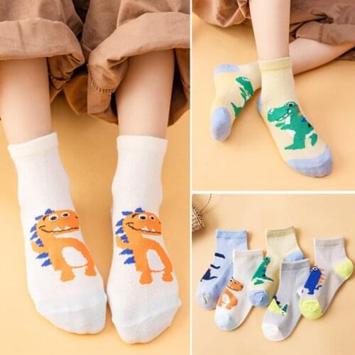 5 Pairs/Piece 1-12 Years Teens Summer Fashion Kids Children Cotton Socks Boy Girl Baby Cute Cartoon Breathable Mesh Socks