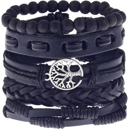 5pcs/set Black Wrap Woven New Fashion Handmade Men Bracelets Male Women Leather Bracelet Men Bangle Wholesale Jewelry Gift