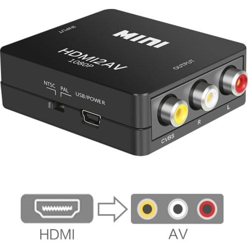 HDMI to AV Scaler Adapter HD with Video Cable Converter Box HDMI to RCA AV/CVSB L/R 1080P HDMI2AV Support HDTV PC PS3/4 VCR DVD