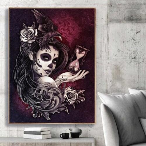 5D Diy Diamond Painting skull woman Flower Full Square Round Diamond Embroidery Halloween gift Mosaic Home Decor Accessories