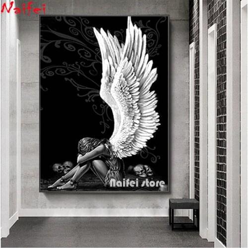 DIY Diamond Painting Angel And Demon Cross Stitch 5d Full Drill Square Round Diamond Mosaic Rhinestone Diamond Embroidery Sale