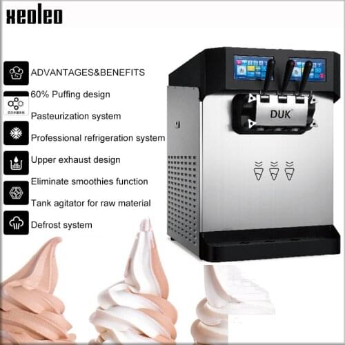 XEOLEO Double tank Ice cream machine 5000W 3 Flavor Ice cream maker Pasteurization/Night fresh function 15 days clean 496pcs/h