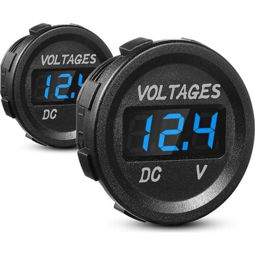2 Pieces Car Voltage Gauge LED Display Voltmeter Blue Digital Round Panel Voltmeter Compatible for Vehicle Motorcycle