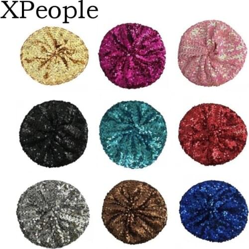 XPeople Sparkly Sequins Beret Hat Glitter Mermaid Cap for Dancing Party Fancy Dress Sequin Flapper Beret Costume Party Cap