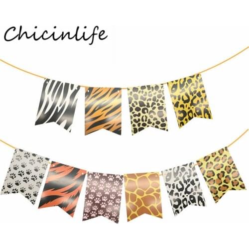 Chicinlife 1Set Leopard Zebra Tiger Print Banner Happy Birthday Party Decor Flags Jungle Safari Party Bunting Garland Supplies