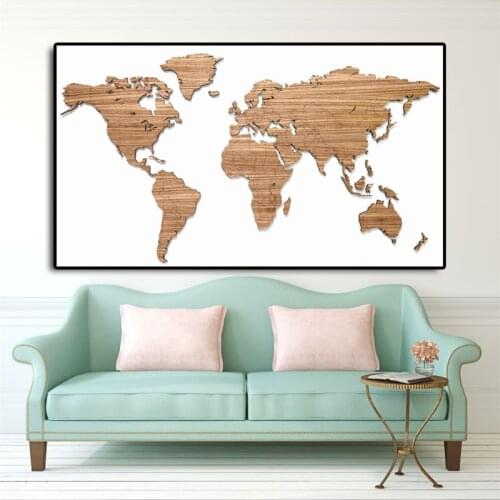 Wooden Map Of The World Motivational Wall Art Canvas Minimalist Nordic Posters Prints Painting Wall Pictures Bedroom Home Decor
