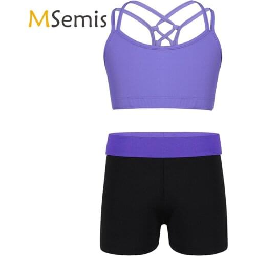 Kids Girls Gymnastic Ballet Leotard Dance Costume Spaghetti Shoulder Straps Criss Cross Back Tanks Bra Tops Crop Top Sportswear