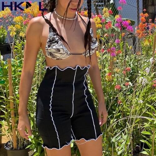 Stretchy Slim Fashion High Waist Shorts Women Sports Fitness Jogger Daily Summer Solid Black Skinny Bottoms 2021