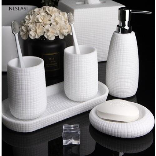 European Simplicity Resin Bathroom Accessories Set Soap Dish Soap Dispenser Gargle Cup Tray Home Decor Hotel Supplies Ornament