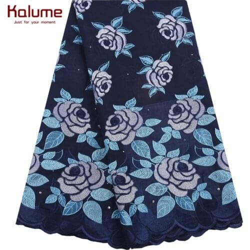 Kalume New Fashion African Cotton Lace Fabric 5 Yard Nigerian Swiss Voile Lace In Switzerland With Stones For Dress Party 1893