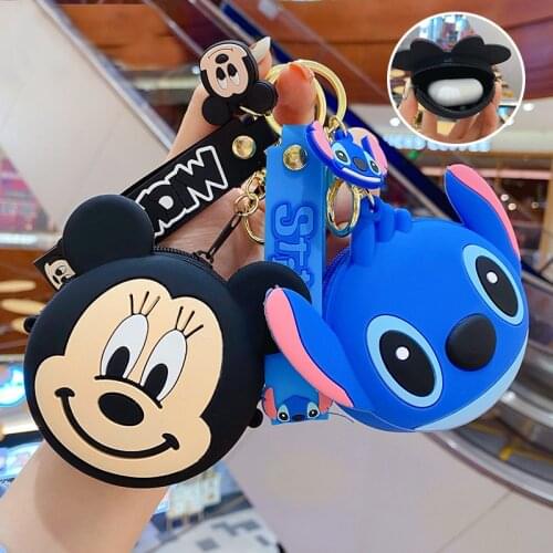Disney Mickey Mouse Stitch Coin Purse Figure Toys Cartoon Plush Minnie Dolls Keychain Boys Girls Anime Storage Bag Toys Gifts