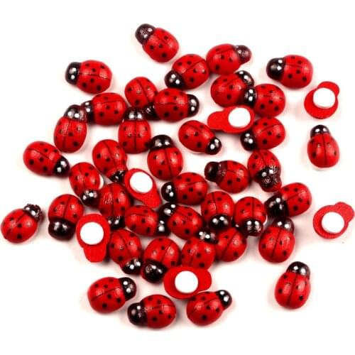 LF 50pcs Red Wooden Ladybug Flatback Cabochon Decoration Wood MDF Handicraft For Scrapbooking Cardmaking Cute DIY Accessories