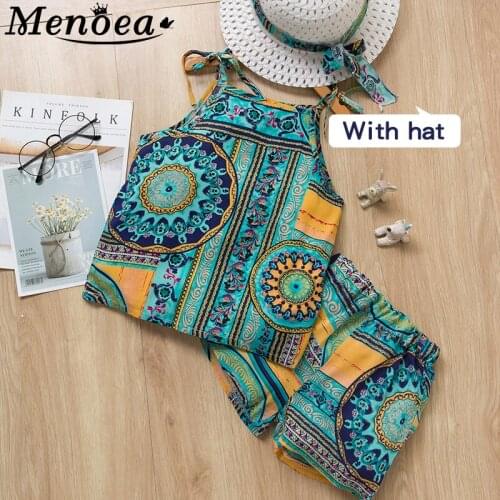 Menoea Children Clothes Sets 2020 Kids Girls Summer Sleeveless Sling Floral Chiffon Clothes Suits 2pcs Baby Clothes