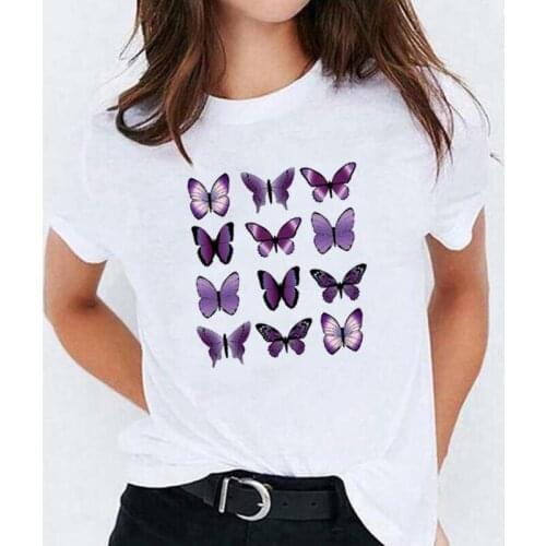 Fashion Beautiful Butterfly Print T Shirt Women Tops Summer Short Sleeve Harajuku Shirt Tee Shirt Femme Casual Camiseta Mujer