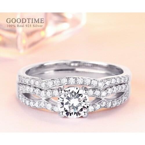 Trendy Women Ring 925 Sterling Silver Princess Zircon Wedding Ring Set Rhinestone Engagement Jewelry Accessories For Girl Party