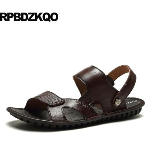 Slip on waterproof black water leather mens sandals 2019 summer outdoor strap shoes brown fashion slippers native slides soft