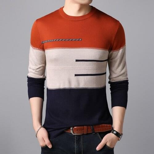 2018 New Arrival Mens Patchwork Stripes Sweater Autumn Male Long Sleeve Striped Sweater Clothing Pullovers