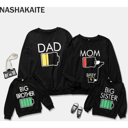 NASHAKAITE 2021 Family Sweatshirts Battery Letter Printed Sweatshirt Mommy And Me Clothes Father Son Mother Kids Family Look