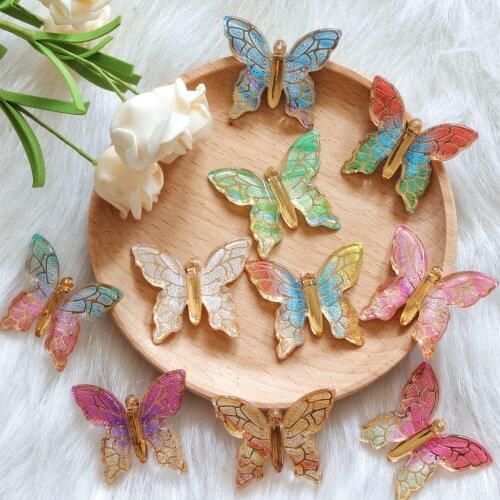 New 35*40mm glitter butterfly 5pcs diy 1 hole flatback Rhinestones for needlework Craft ornaments