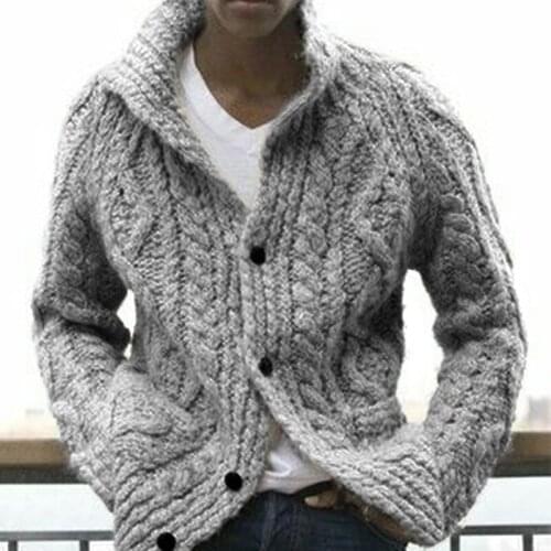 Autumn Winter Solid Color Retro Sweater Men Single Breasted Knitted Loose Plus Size Outwear Tops