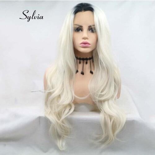 Sylvia Synthetic Ombre Blonde Lace Front Wigs For Women Hair With Black Roots Long Wavy Wigs Heat Resistant Fiber Hair Wigs