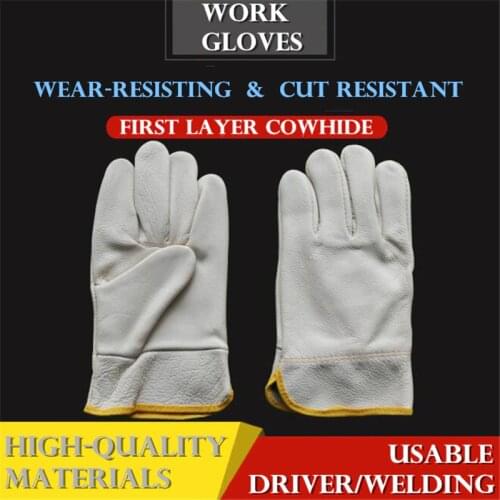 First Layer Cowhide Work Gloves Cut resistant Driver/welding Multifunction Wear-resisting Adiabatic Mens Leather Gloves
