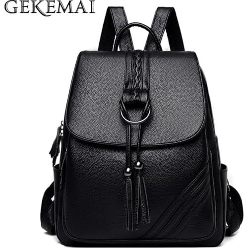 Luxury Designer Womens Backpack 2021 Tassel Design Women Student School Bags High Quality PU Leather Ladies Anti-theft Backpack