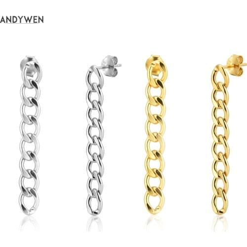 ANDYWEN 925 Sterling Silver Lock Chain 45mm Earring Piercing Rock Punk Thicker Circle Women Fashion Pendiente Ohrringe Piercing