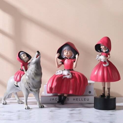 Fairytale Creative Little Red Riding Hood Character Ornaments Living Room Girl Bedroom Resin Home Decoration Birthday Gift