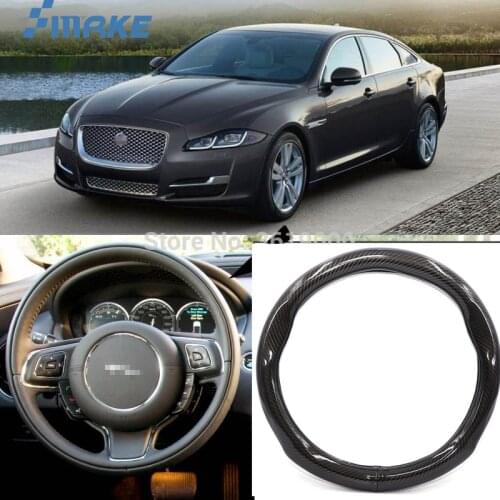 SmRKE Car Accessories For Jaguar XJ Black Carbon Fiber Leather Steering Wheel Cover Sport Racing Car Styling
