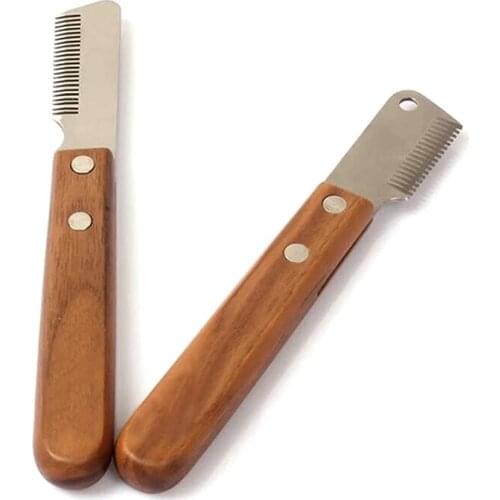 Dog Comb Stainless Steel Wooden Handle Stripping Knife Pet Hair Remover Pluck