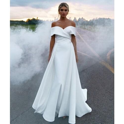 Mermaid Wedding Dresses 2021 Soft Satin Bridal Gowns Off The Shoulder Princess Wedding Party Dress With Detachable Skirt