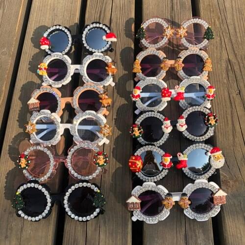 Gorgeous Diamond Baby Sunglasses 12 Round Shades Party Eyewear Christmas Cartoon Design Sun Glasses Handmade Kids Eyeglasses
