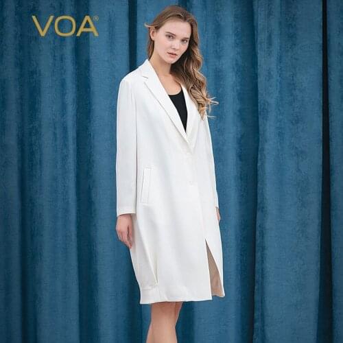 VOA Arctic White 60m/m Heavyweight Silk Suit Collar Long Sleeves Hidden Button Hem Folds O-Type Profile Coat F512