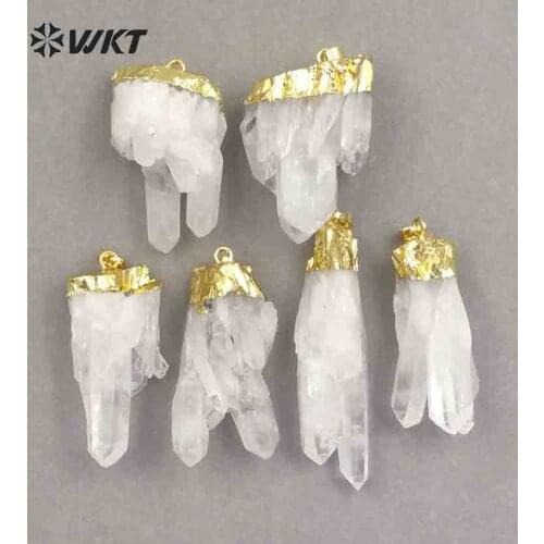 WT-P206 Wholesale white cluster crystal Quartz pendants with gold color on top in free shipping