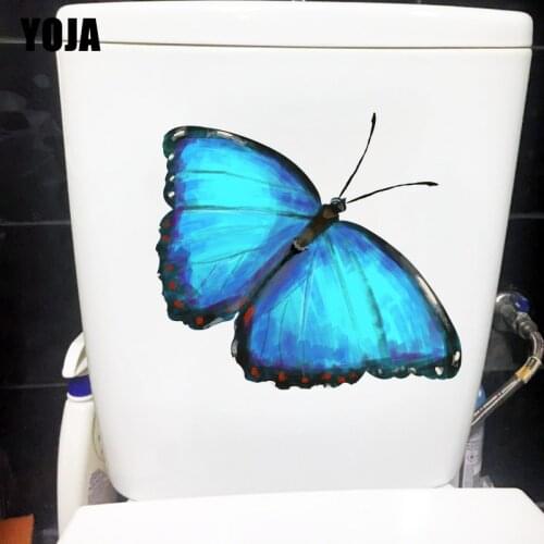 YOJA 21.5X19.6CM Blue Gorgeous Butterfly Toilet Sticker Creative Cartoon Kids Room Decor Wall Decal T1-2046